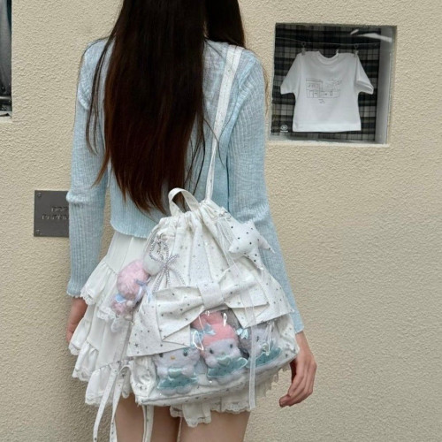 可愛20cm娃包抽繩痛包二次元少女雙肩包透明痛包百搭學生星星後後背包