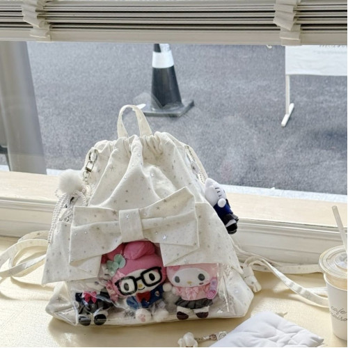 可愛20cm娃包抽繩痛包二次元少女雙肩包透明痛包百搭學生星星後後背包