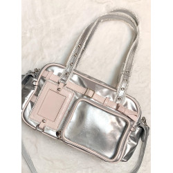 銀色大容量JK製服包演唱會追星斜後後背包小食量裝娃痛包單肩菠蘿包女