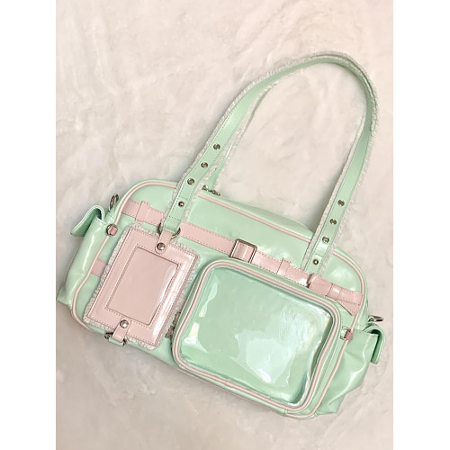 銀色大容量JK製服包演唱會追星斜後後背包小食量裝娃痛包單肩菠蘿包女