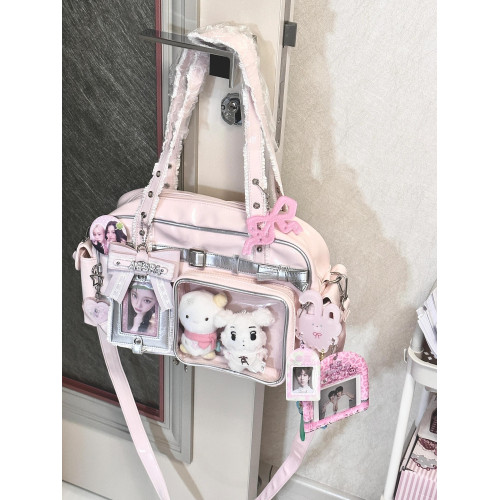 銀色大容量JK製服包演唱會追星斜後後背包小食量裝娃痛包單肩菠蘿包女