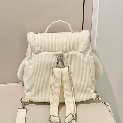 ZAPCRA粉色兔耳朵可愛毛茸茸雙肩包2024秋冬休閒簡約大容量痛包