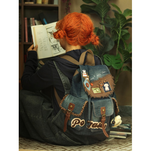 小衆原創設計牛仔雙肩包元氣可愛趣味大容量包包日常搭配通勤大包