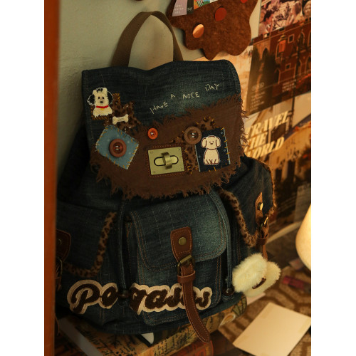 小衆原創設計牛仔雙肩包元氣可愛趣味大容量包包日常搭配通勤大包