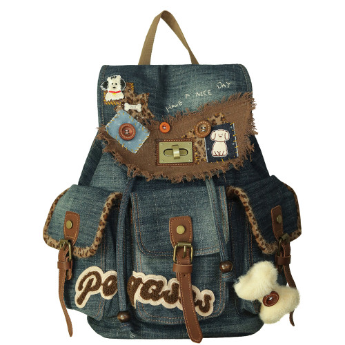 小衆原創設計牛仔雙肩包元氣可愛趣味大容量包包日常搭配通勤大包