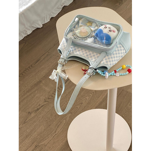 錢一波痛包｜原創天藍色格紋單肩痛包娃包兩用小食量日常通勤上課