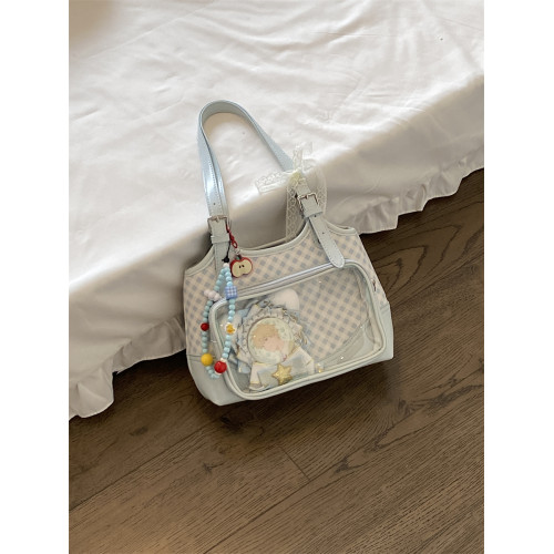 錢一波痛包｜原創天藍色格紋單肩痛包娃包兩用小食量日常通勤上課