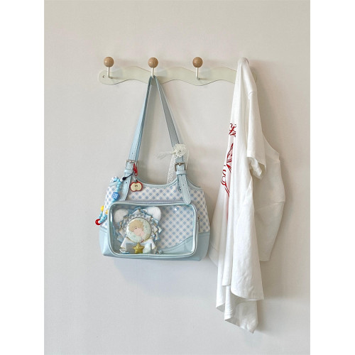 錢一波痛包｜原創天藍色格紋單肩痛包娃包兩用小食量日常通勤上課