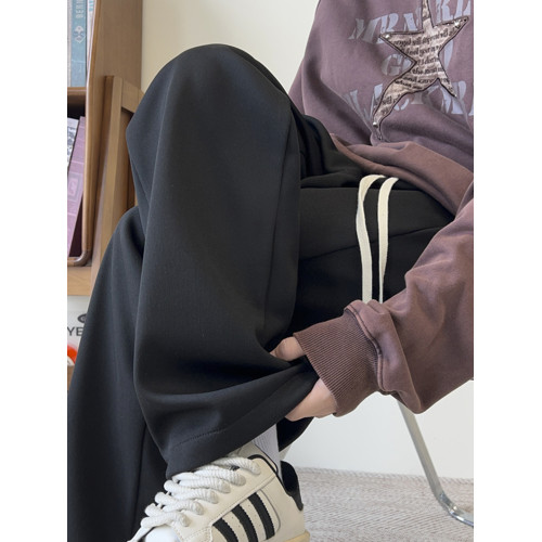 白色褲子男款冬季加絨男生濶腿長褲男士寬鬆直筒休閒春秋運動衛褲