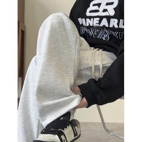 白色褲子男款冬季加絨男生濶腿長褲男士寬鬆直筒休閒春秋運動衛褲