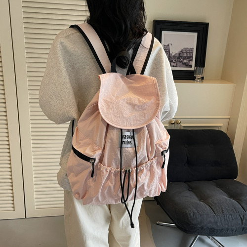 輕便休閒慵懶風2025新款抽繩雙肩包格子多口袋後後背包書包雙肩包