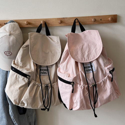 輕便休閒慵懶風2025新款抽繩雙肩包格子多口袋後後背包書包雙肩包