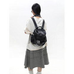 簡著 /原創 小號裡斯林肯高級黑多口袋辣妹鉚釘機車Y2K單肩雙肩包