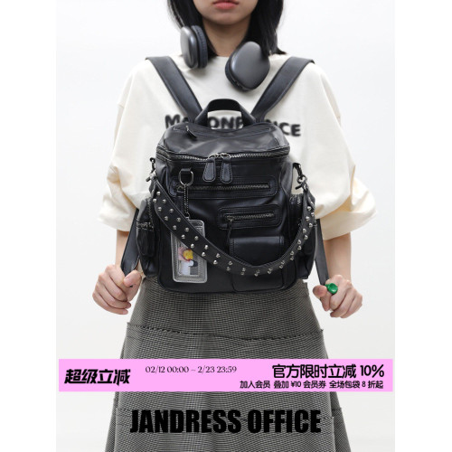 簡著 /原創 小號裡斯林肯高級黑多口袋辣妹鉚釘機車Y2K單肩雙肩包