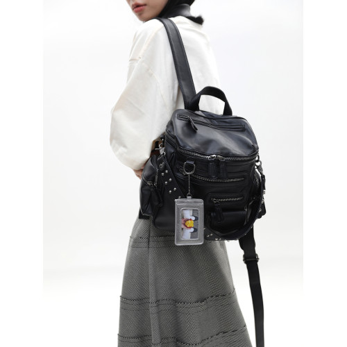 簡著 /原創 小號裡斯林肯高級黑多口袋辣妹鉚釘機車Y2K單肩雙肩包