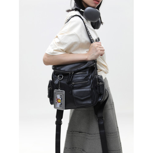 簡著 /原創 小號裡斯林肯高級黑多口袋辣妹鉚釘機車Y2K單肩雙肩包