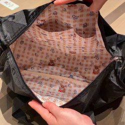 日系卡通萌奇奇貓咪刺綉旅行袋折曡可攜式行李袋手提單肩包可套拉桿