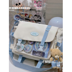 大橘貓學院風設計感百搭大容量郵差包透明吧唧單肩包斜背娃包痛包