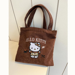 原創美拉德刺綉豹紋Kitty手提包可愛大容量百搭手拎包燈芯絨小包