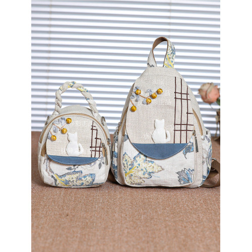 百搭休閒親子旅行後後背包帆布竪款拉鍊雙肩包超輕便文藝夾層布袋女包