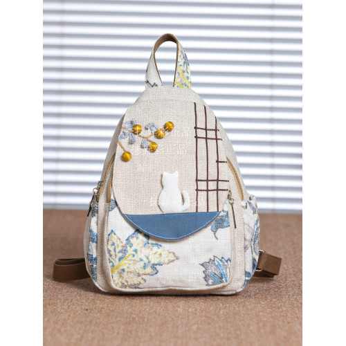 百搭休閒親子旅行後後背包帆布竪款拉鍊雙肩包超輕便文藝夾層布袋女包