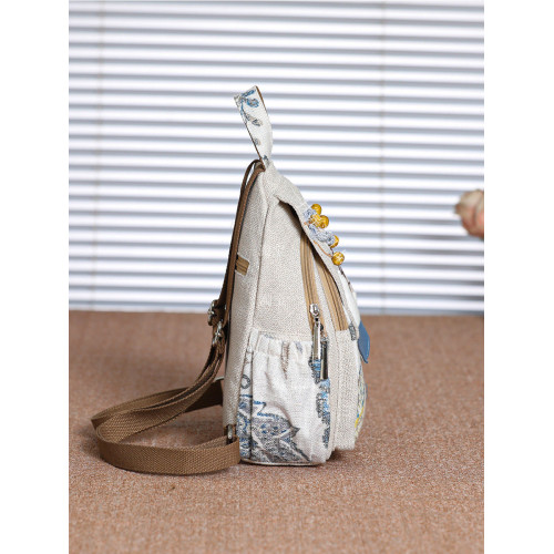 百搭休閒親子旅行後後背包帆布竪款拉鍊雙肩包超輕便文藝夾層布袋女包