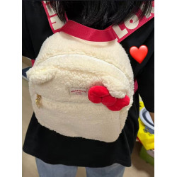 可愛卡通雙肩包白色毛絨後後背包大容量通勤百搭輕便蝴蝶結後後背包