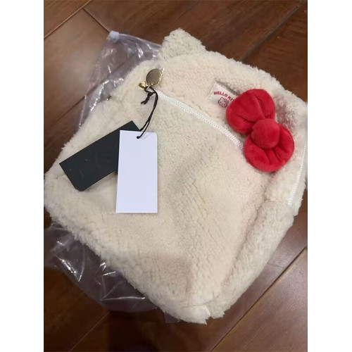 可愛卡通雙肩包白色毛絨後後背包大容量通勤百搭輕便蝴蝶結後後背包