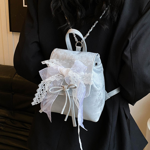 絲絨雙肩小包包女2025新款時尚小衆水桶包書包春夏質感白色旅行包