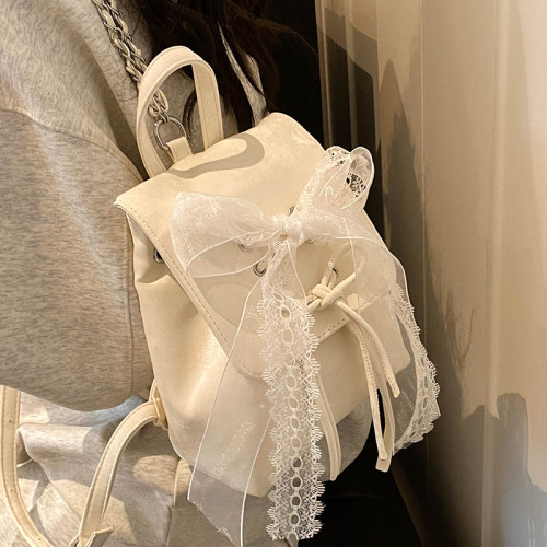 絲絨雙肩小包包女2025新款時尚小衆水桶包書包春夏質感白色旅行包