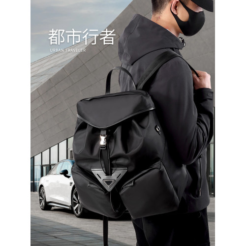 雙肩包男士後後背包歐美時尚高級感大容量商務旅行休閒輕便通勤電腦包