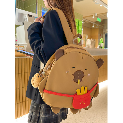 可愛卡皮巴拉水豚雙肩包女2025年新款日系卡通學生書包防水登山包