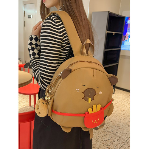 可愛卡皮巴拉水豚雙肩包女2025年新款日系卡通學生書包防水登山包