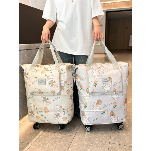 帶滑輪萬向輪旅行包輕便大容量可托運可愛行李包折曡行李箱收納袋