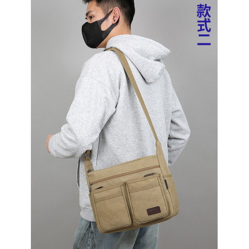 新款多層帆布包男包單肩包斜後後背包大容量後後背包旅遊休閒包耐磨工具包
