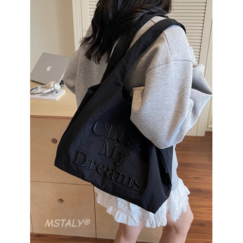 ins慵懶風字母刺綉帆布包女式2026新款時尚輕便購物袋通勤托特包