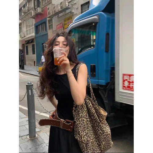 韓系ins豹紋帆布包包女慵懶松弛感百搭布袋大容量學生單肩托特包