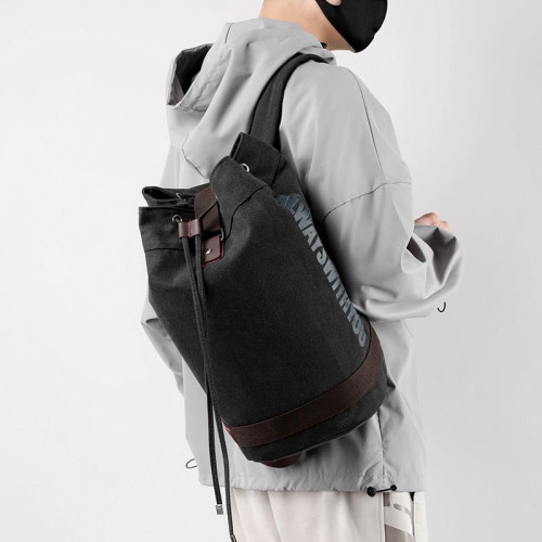 2025新款帆布包男包水桶包雙肩包運動潮流大容量休閒健身包籃球包