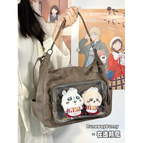 大容量百搭日常基礎款復古單肩手提斜背娃包通勤透明紥穀吧唧痛包