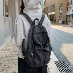 韓國原創設計波點多口袋書包女休閒學院風後後背包高中大學生雙肩包