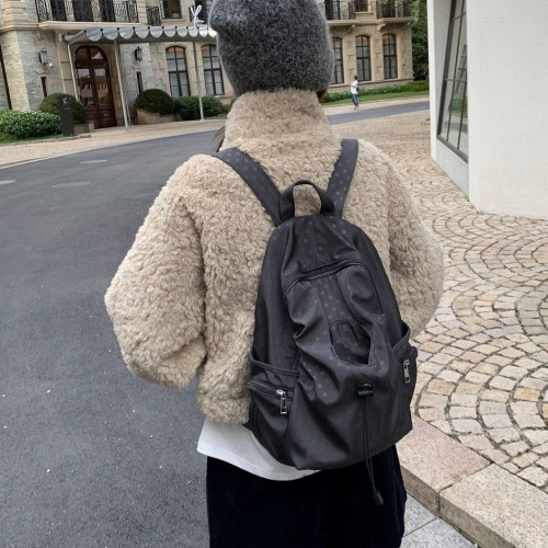 韓國原創設計波點多口袋書包女休閒學院風後後背包高中大學生雙肩包