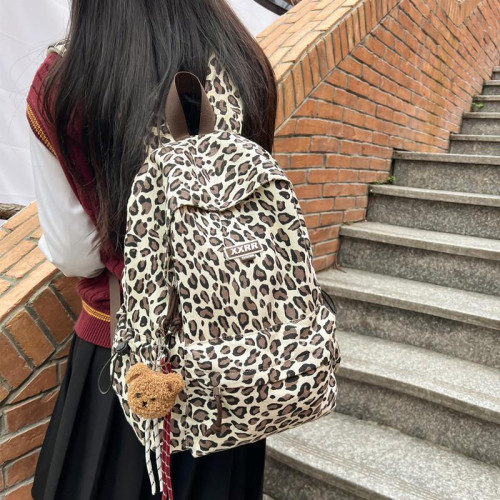 暗黑風炸街豹紋雙肩包男女韓版ins大容量百搭休閒學生書包潮男女 暗黑風炸街豹紋雙肩包男女韓版ins大容量百搭休閒學生書包潮男女