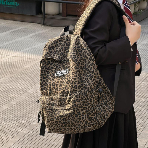 暗黑風炸街豹紋雙肩包男女韓版ins大容量百搭休閒學生書包潮男女 暗黑風炸街豹紋雙肩包男女韓版ins大容量百搭休閒學生書包潮男女