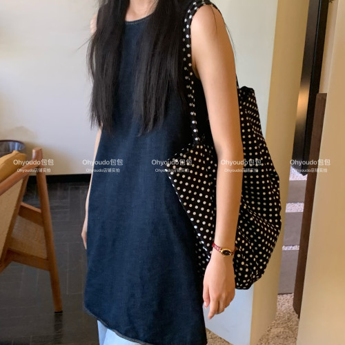 「Ohyoudo」韓系大大波點托特包!Oversize帆布包通勤百搭單肩包 「Ohyoudo」韓系大大波點托特包!Oversize帆布包通勤百搭單肩包