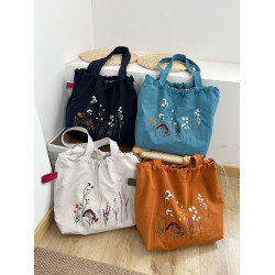 新款日系復古乾花刺綉托特包森系尼龍束口包大容量單肩通勤上課包