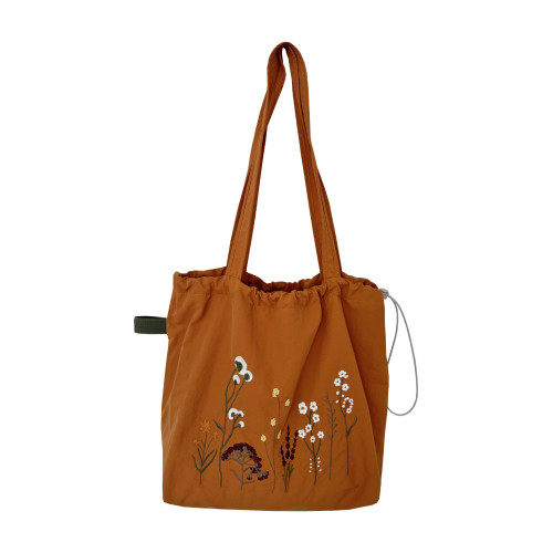 新款日系復古乾花刺綉托特包森系尼龍束口包大容量單肩通勤上課包 新款日系復古乾花刺綉托特包森系尼龍束口包大容量單肩通勤上課包