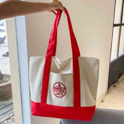 Trader joe's包缺德舅拼色刺綉大容量購物袋帆布袋休閒手提單肩包
