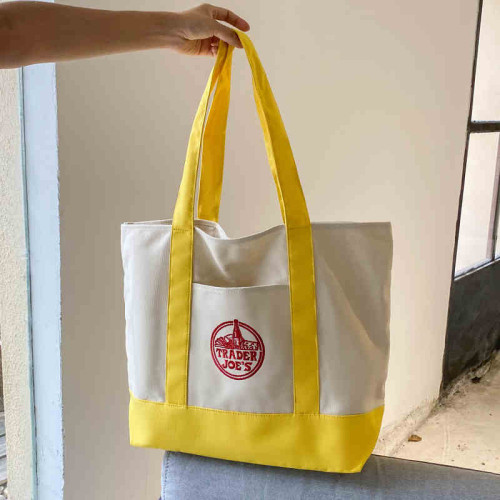 Trader joe's包缺德舅拼色刺綉大容量購物袋帆布袋休閒手提單肩包