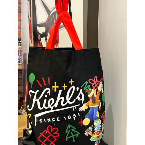 科顔氏黑色五彩繽紛卡通漫畫帆布袋化妝包單肩包手提購物袋高顔值