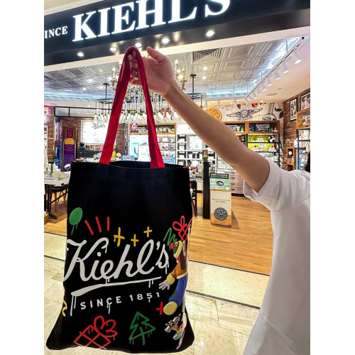 科顔氏黑色五彩繽紛卡通漫畫帆布袋化妝包單肩包手提購物袋高顔值